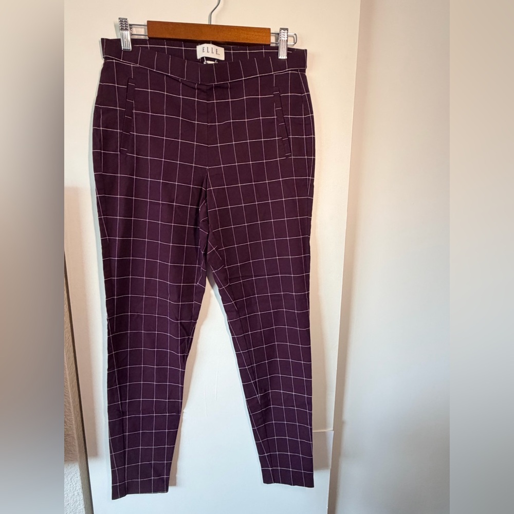 Elle Plum Windowpane Pants with White Grid